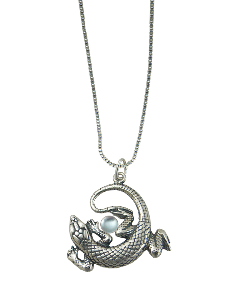 Sterling Silver Lounging Lizard Pendant With Blue Topaz